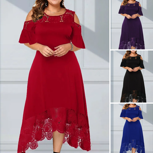 ✨Дамски елегантни студени рамене дантела Hem рокли