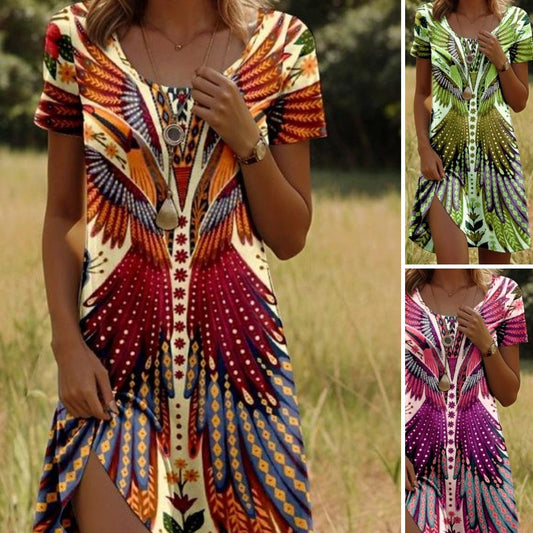 💟Женска флорална рокля с къс ръкав-🎁 Получете безплатно колие с лунна звезда🌙