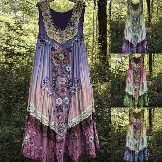 ✨3D принтирана миди рокля с U-образно деколте и без ръкави