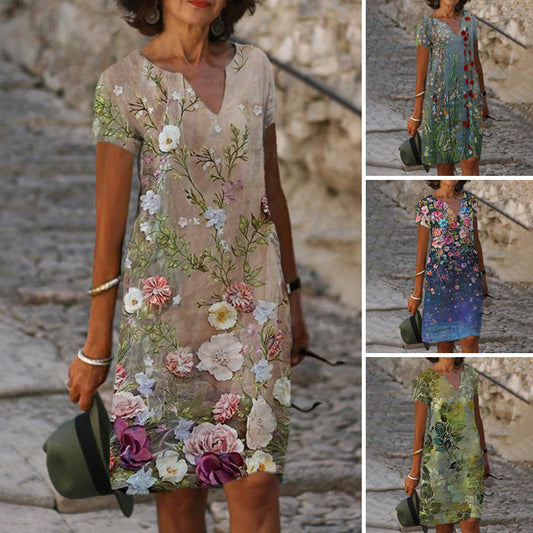 💞Очарователни V-образно деколте свободни отпечатани женски рокли