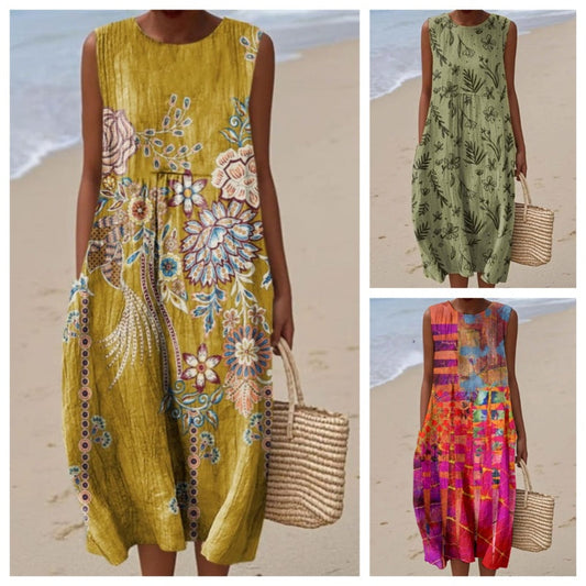 Дамска рокля без ръкави с щампа