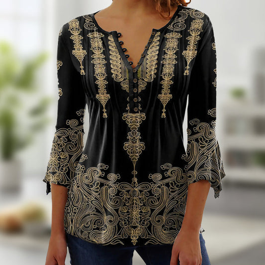 Блуза с V-образно деколте и копчета