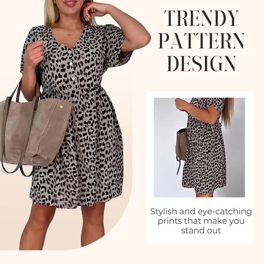 【S-3XL】Елегантна рокля с леопардов принт и стилно деколте