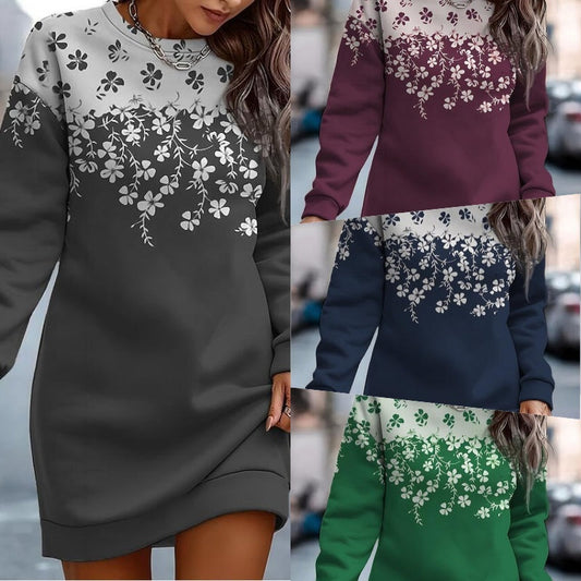 Long-Sleeved Floral Sweatshirt Dress