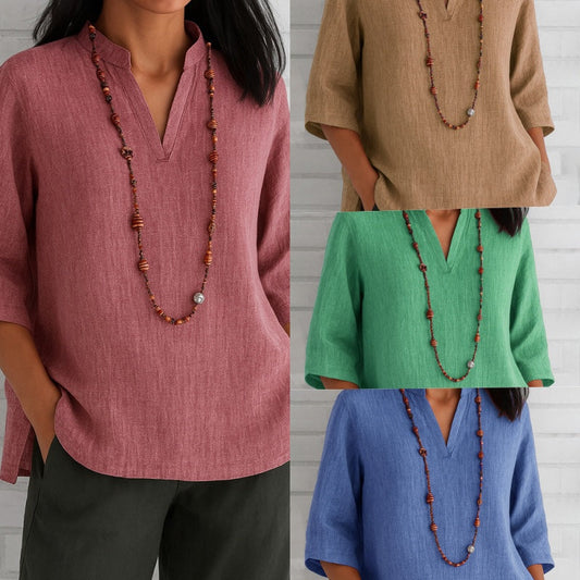 V-Neck & Mid-Sleeves Loose Top