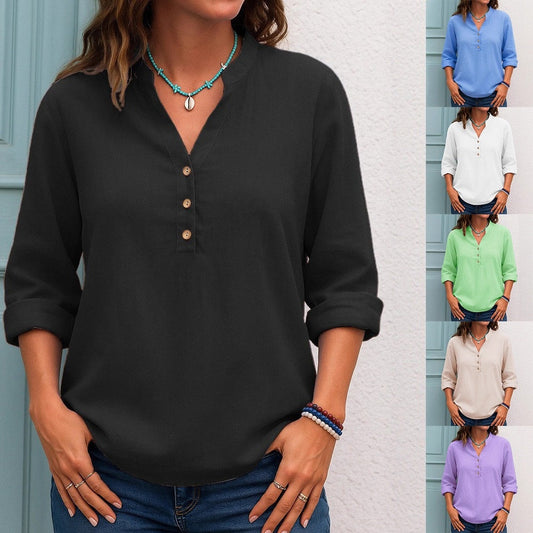 Women's Casual V-Neck Button Top