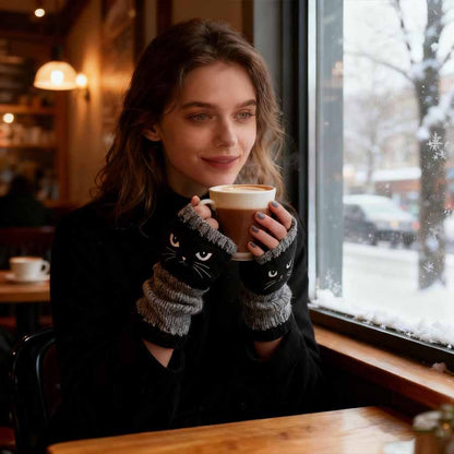 🔥 Зимно разпродажба – 49% по‑евтино! 😻 Безпръстови ръкавици с бродерия на котка – топли и стилни за зимата ❄️