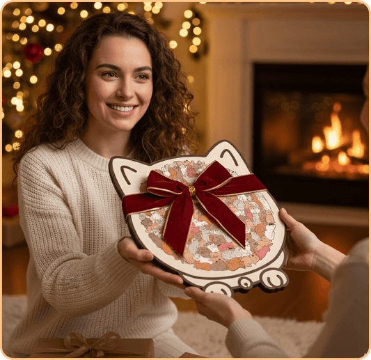 🎁50% ОТСТЪПКА🎅135-частов дървен пъзел във формата на котка в нюанси на Моранди