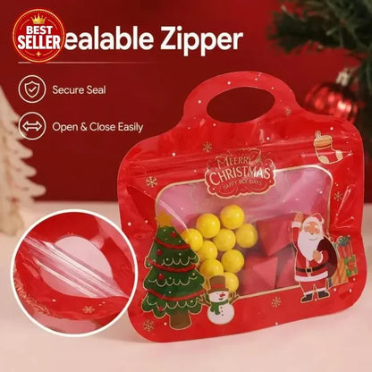 Лесно пълнене, лесно затваряне 🎄 Празнични самозалепващи се пликчета за лакомства – с Дядо Коледа и снежен човек | Затварят се повторно, подходящи за контакт с храни и идеални за бисквити, шоколадови изделия и малки подаръци 🎅⛄