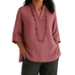 V-Neck & Mid-Sleeves Loose Top