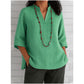 V-Neck & Mid-Sleeves Loose Top