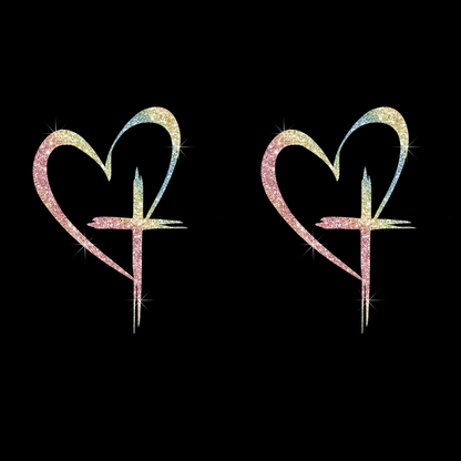 Glitter Heart Cross Car Decal Sticker