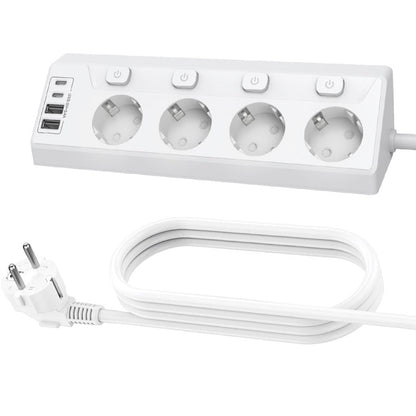 🔌 Удължител с 4 контакта, индивидуални прекъсвачи и USB портове | 2 USB-A + 2 USB-C, 8-в-1 зарядна станция – защита от пренапрежение, подходящ за монтаж на стена за домашния офис 🏠✨
