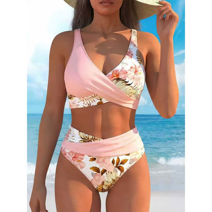 Дамски бикини комплект с флорален принт и висока талия🌊👙
